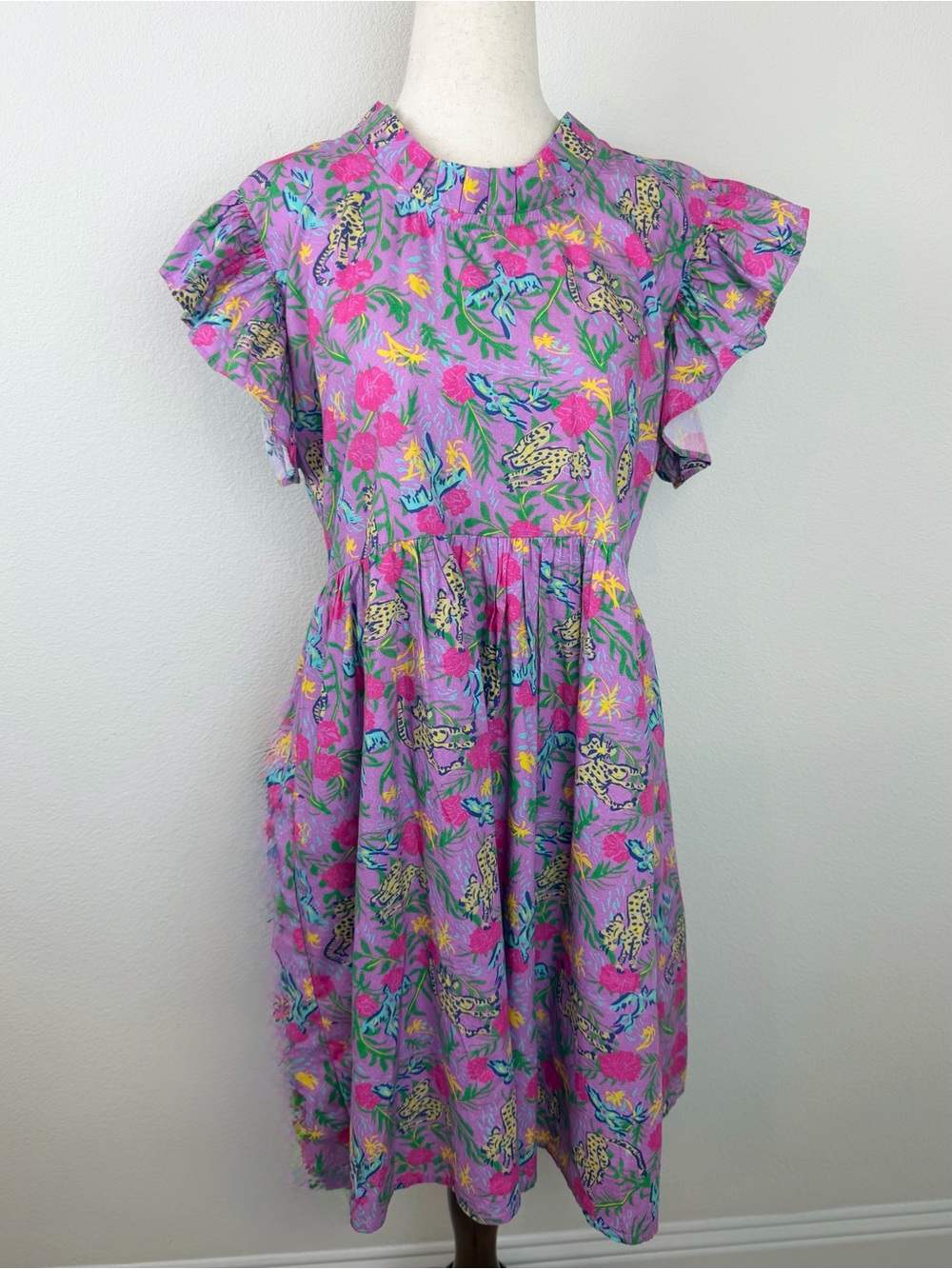 The Tiny Tassel Purple Jaguar Print Cotton Mini Dress Size Small